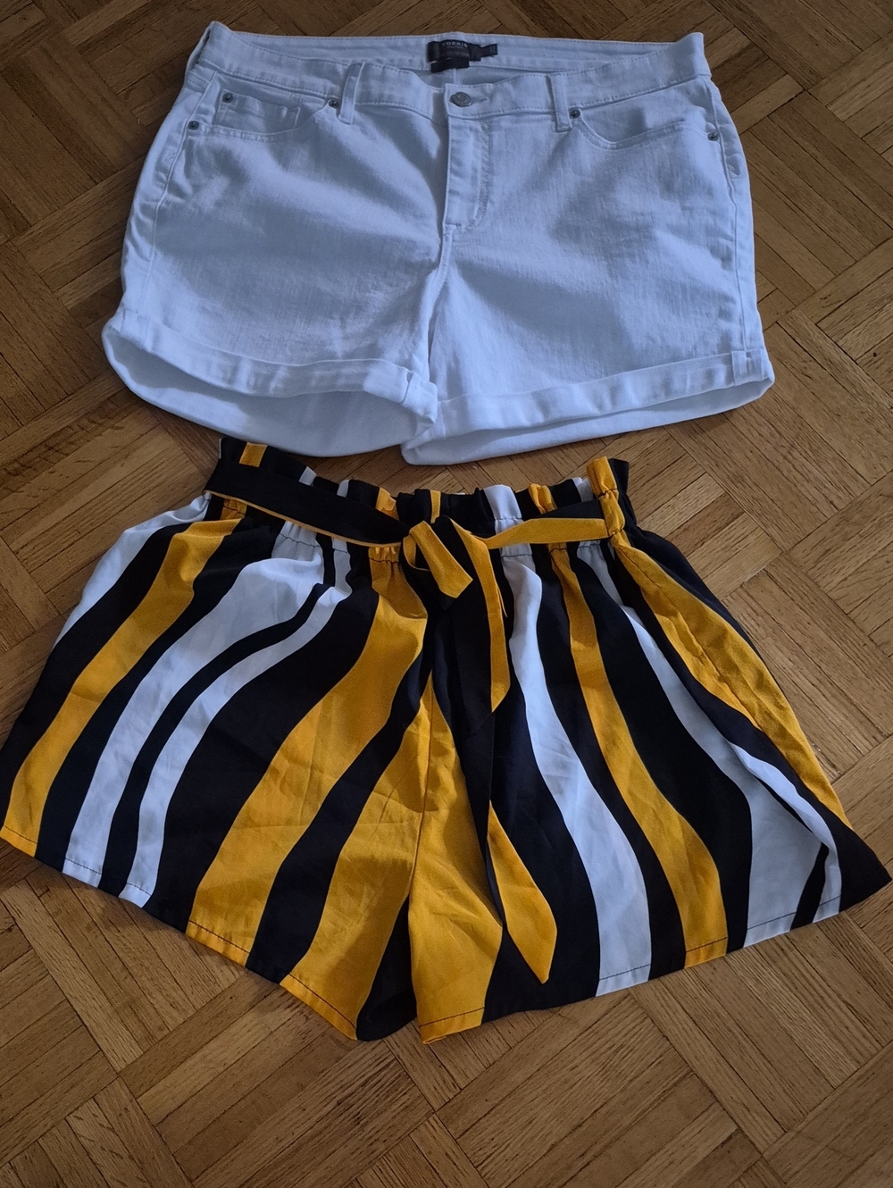 torrid white shorts & shein  tie waist  shorts in White, Black & Yellow